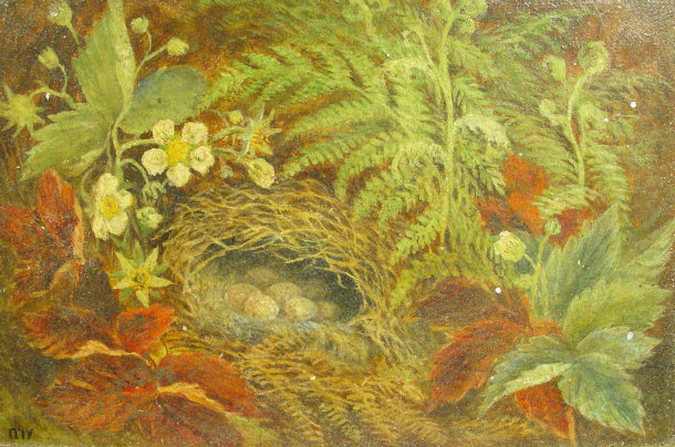 Appraisal: NTY - Oil onto panel of a bird's nest amongst