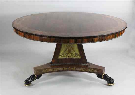 Appraisal: A Regency brass inlaid rosewood circular breakfast table in the