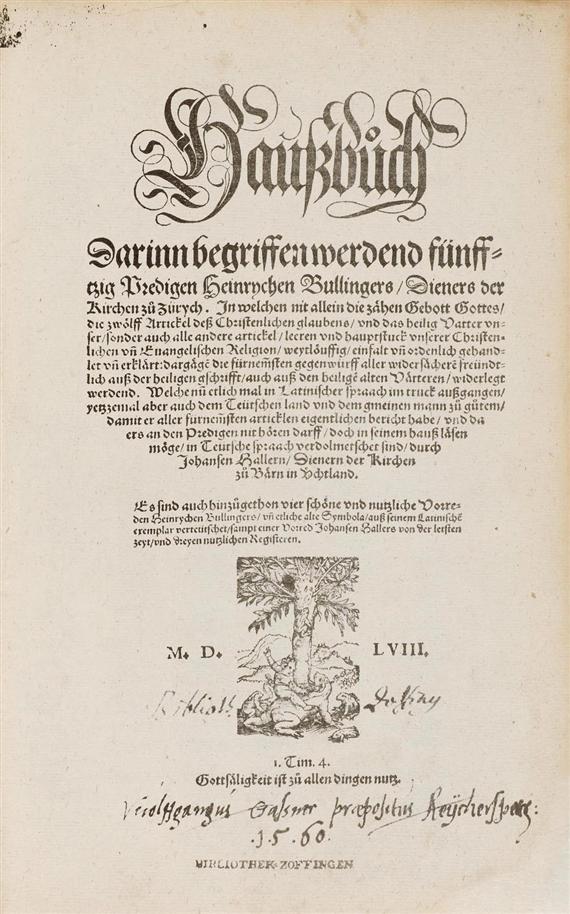 Appraisal: OLD PRINTS - Bullinger Heinrich Haussbuch Darinn F nfftzig Predigten