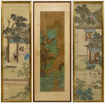 Appraisal: Two Chinese paintings hanging scroll two Chinese paintings ink and