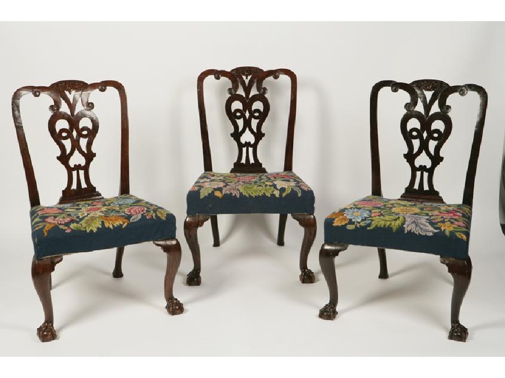 Appraisal: A SET OF THREE GEORGE III MAHOGANY DINING CHAIRS with