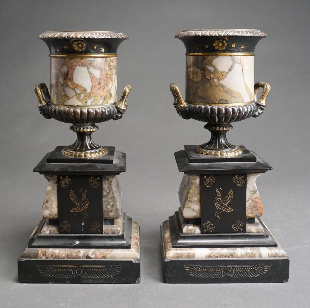 Appraisal: PAIR OF EGYPTIAN REVIVAL STYLE BRASS MOUNTED MARBLE AND SLATE