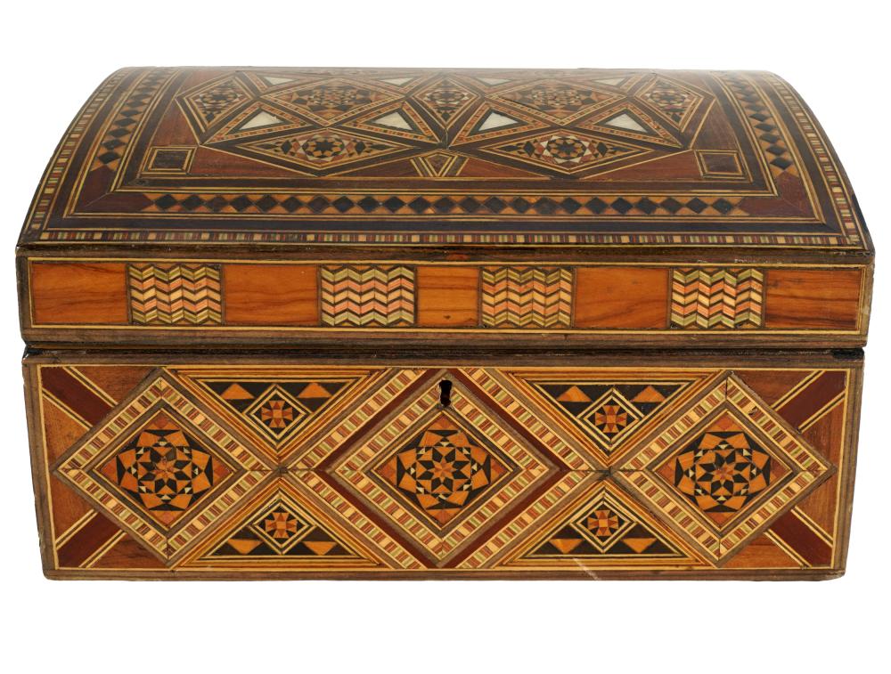 Appraisal: INLAID WOOD HINGED TABLE BOXwith removable divided tray and later