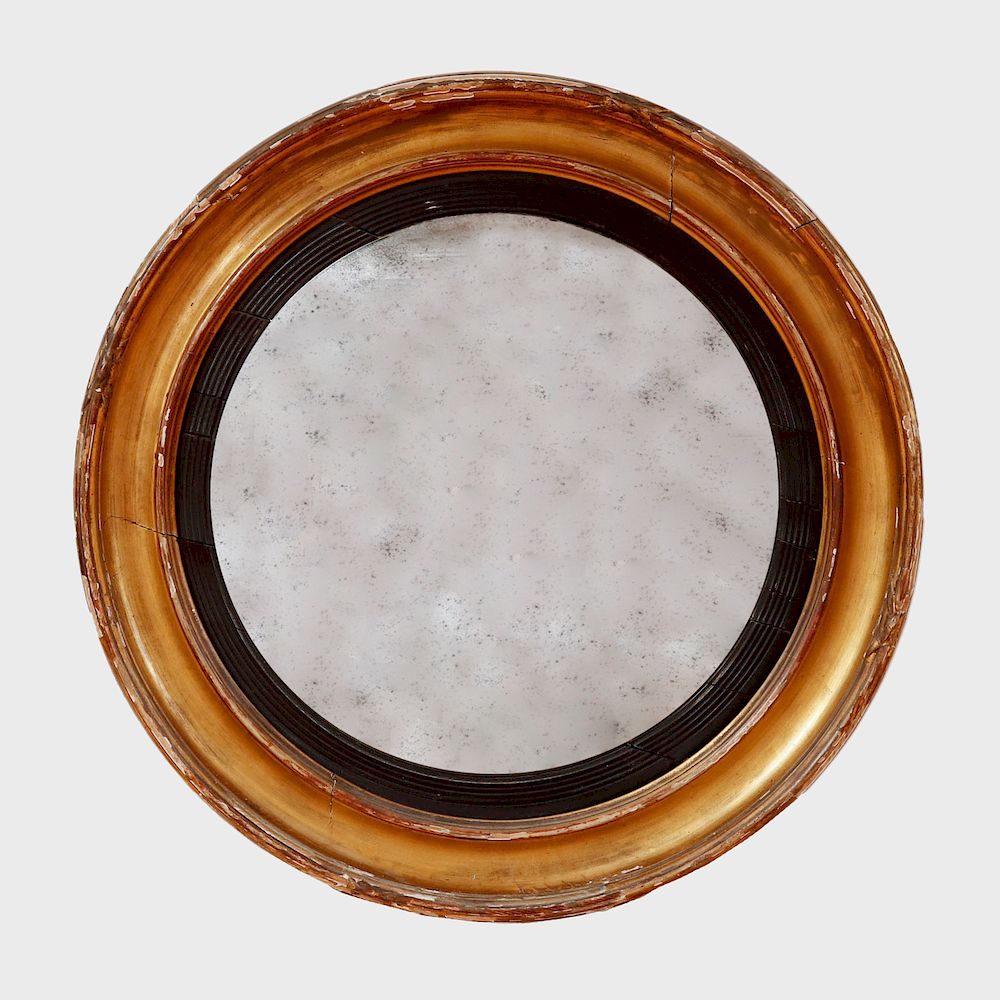 Appraisal: Regency Giltwood Convex Mirror in diam Condition Age splits and