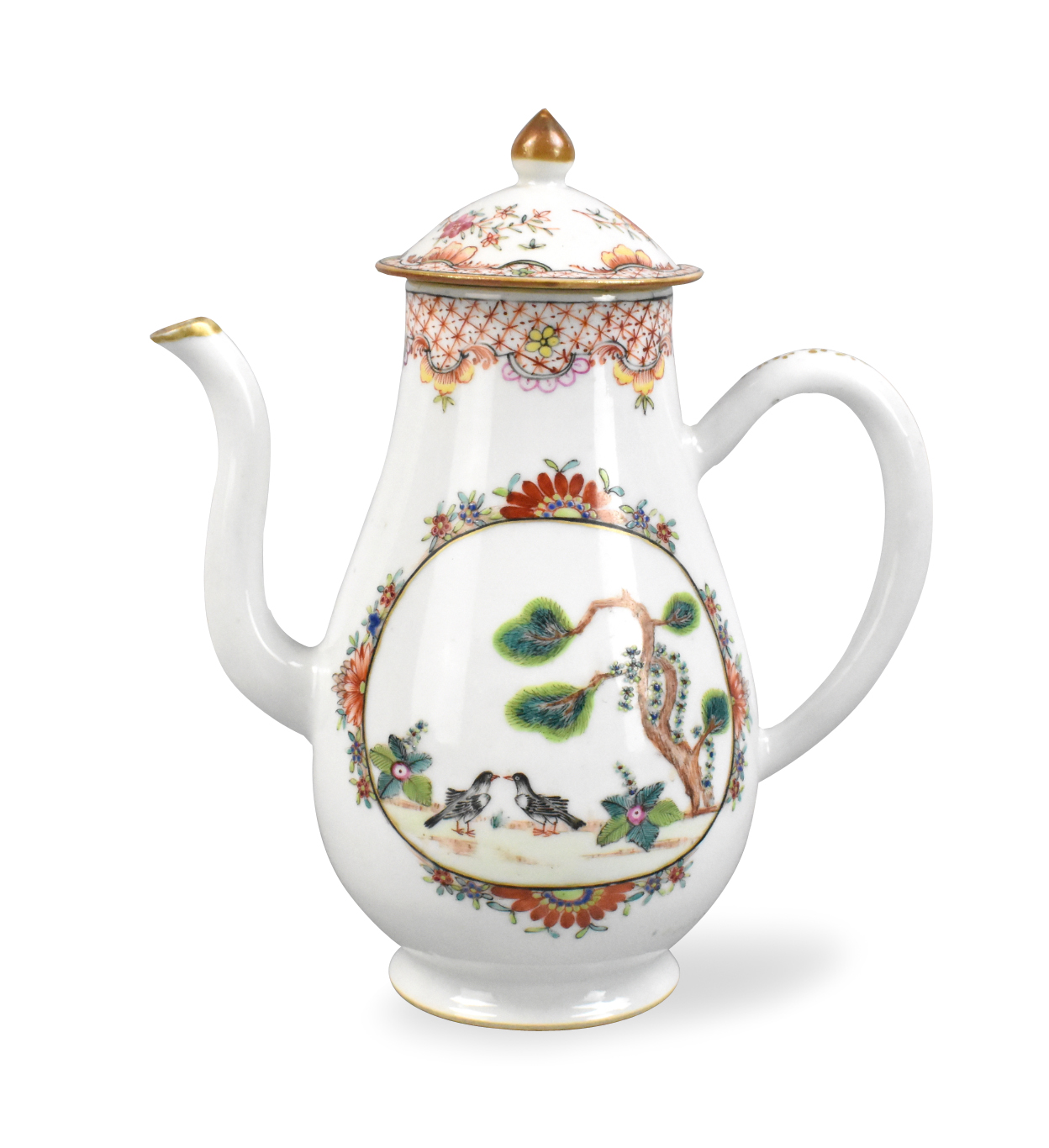 Appraisal: A Chinese export enamel tea pot with pigeon theme dating