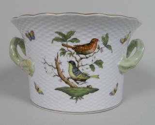 Appraisal: Herend porcelain jardiniere Herend porcelain jardiniere basket form with bird