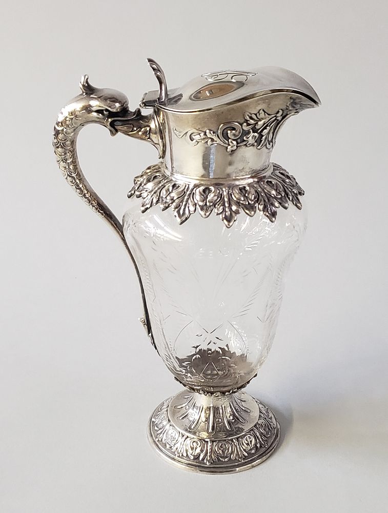 Appraisal: Sterling Silver and Etched Crystal Ewer Sterling Silver and Etched