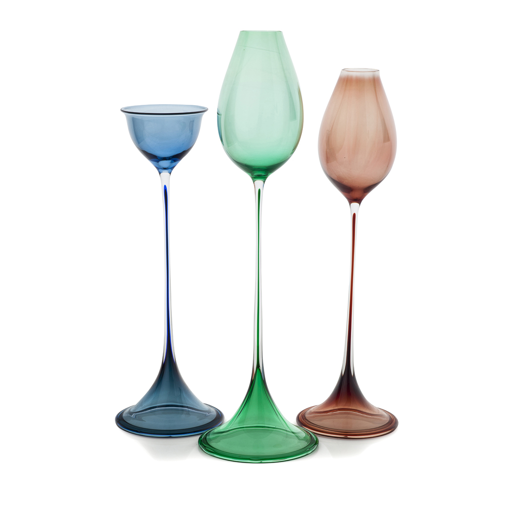 Appraisal: NILS LANDBERG - FOR ORREFORS THREE 'TULPANGLAS' GOBLET VASES CIRCA