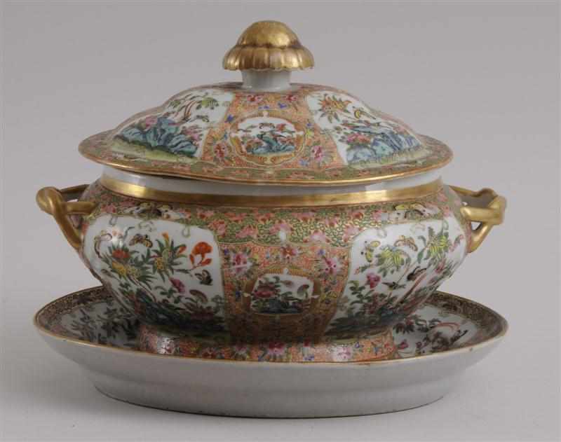 Appraisal: CANTON ROSE MEDALLION PORCELAIN TUREEN COVER AND STAND The oval