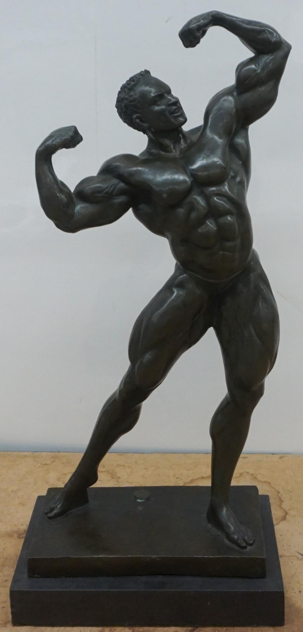 Appraisal: Continental Patinated Bronze Figure of Bodybuilder on Onyx Base H