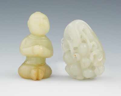 Appraisal: Two Carved Jade Ornaments Containing a yellow jade carving depicting