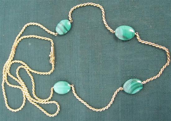 Appraisal: K GOLD AND MALACHITE STONE NECKLACE The gold marked in