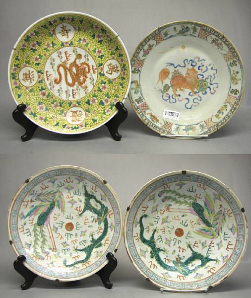 Appraisal: A group of four polychrome enameled porcelain chargers Including a