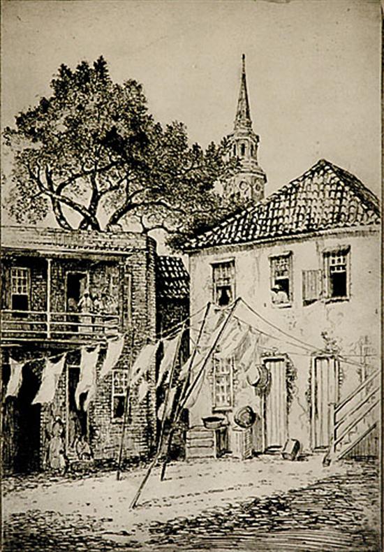 Appraisal: Elizabeth O'Neill Verner South Carolina - KITCHEN COURTYARD CHARLESTONlithograph framed