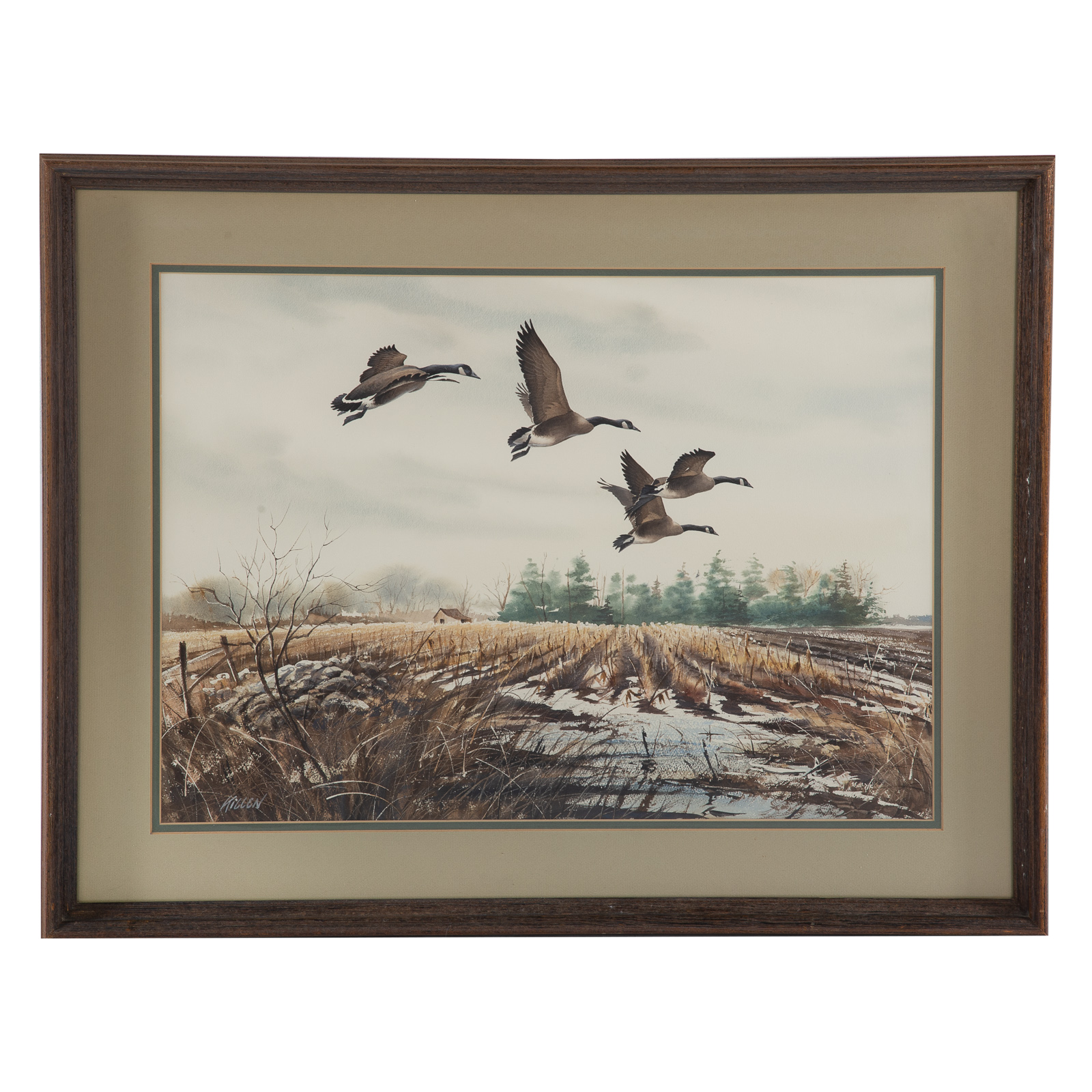 Appraisal: JAMES KILLEN GEESE FLYING OVER MARSH WATERCOLOR American b Watercolor