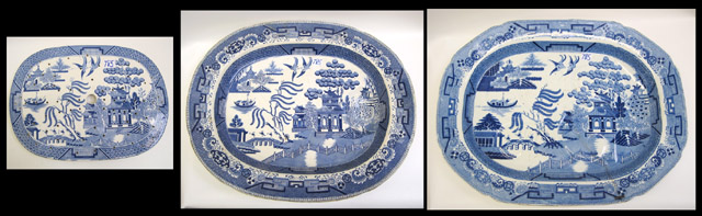 Appraisal: THREE STAFFORDSHIRE PORCELAIN PIECES th C in Blue Willow pattern