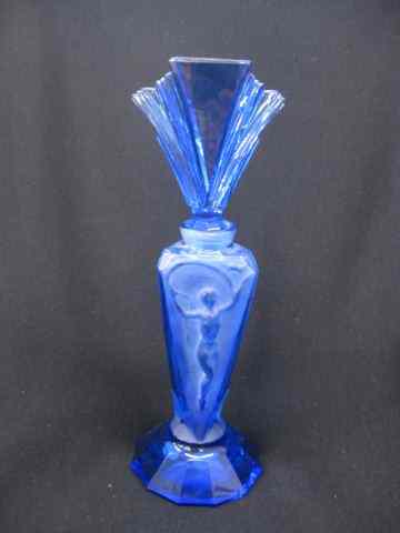 Appraisal: Czechoslovakia Cut Crystal Perfume Bottle cobalt triangular footed body with