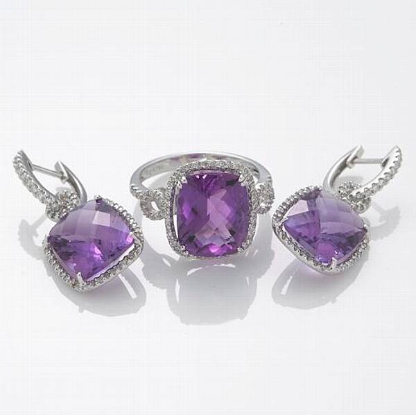 Appraisal: A set of amethyst diamond and k white gold jewelry