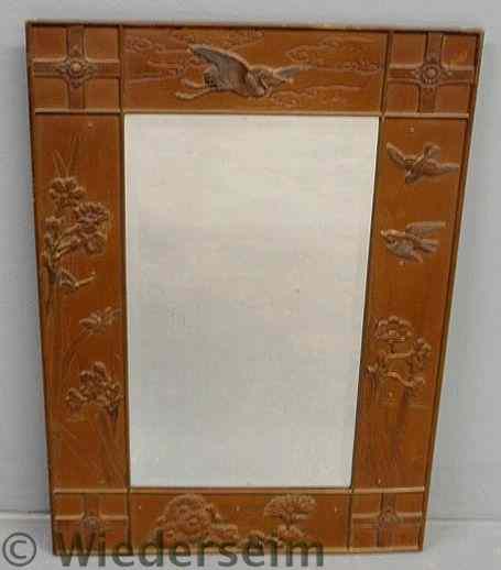 Appraisal: Bronze framed Asian mirror with bird and floral decoration x