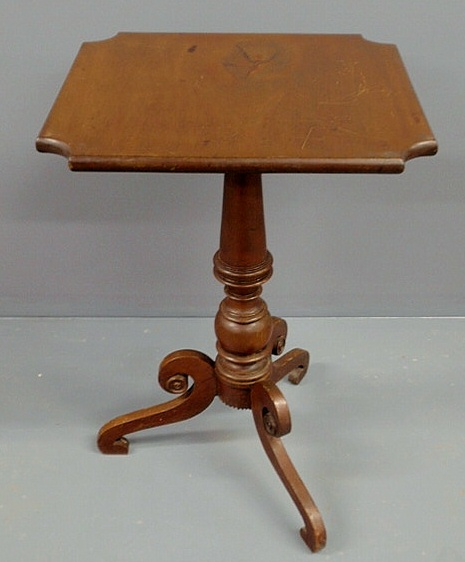 Appraisal: Late Federal mahogany candlestand with a cut-corner top turned shaft