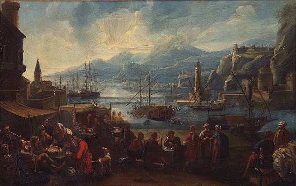 Appraisal: Attributed to Pietro Maurizio Bolckman - A capriccio harbor view