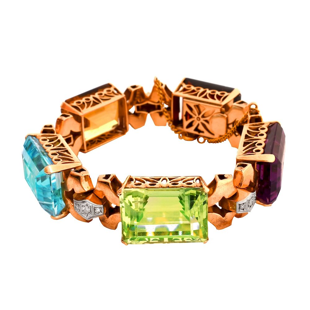 Appraisal: Gemstone and K Bracelet Vintage Approx Carat Emerald Cut Multi