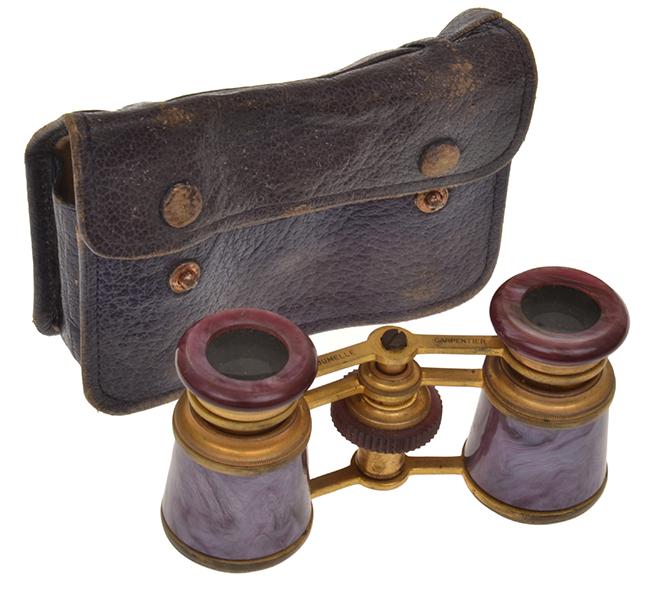 Appraisal: BRASS FRAMED AND LILAC OPERA GLASSES WITH ORIGINAL CASE