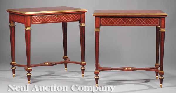 Appraisal: A Pair of Empire-Style Brass Inlaid Mahogany End Tables rectangular