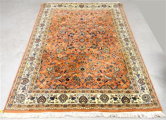 Appraisal: Kashan pattern handmade pink field with cream border some stains