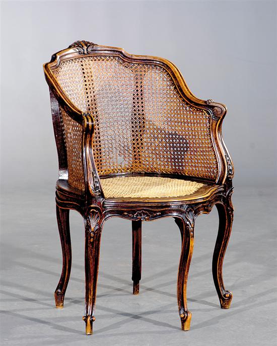 Appraisal: Louis XV style mahogany and cane chair late th century