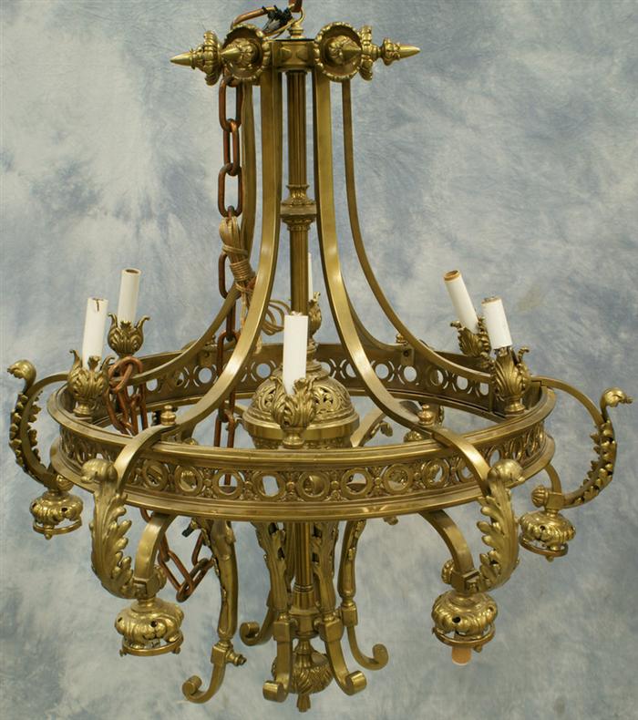 Appraisal: Ornate bronze light chandelier up lights and down lights with