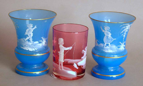 Appraisal: Three pc Mary Gregory glass h - h