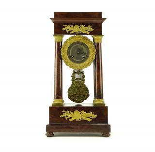 Appraisal: French Empire Gilt Bronze Mounted Mahogany Portico Mantel Clock Dial