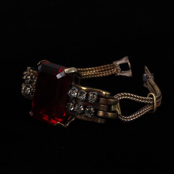 Appraisal: Vintage Retro Sterling Vermeil Bracelet with Large Ruby Red Jewel