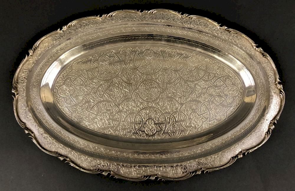 Appraisal: Egyptian Sterling Silver Oval Platter Egyptian sterling silver tested oval