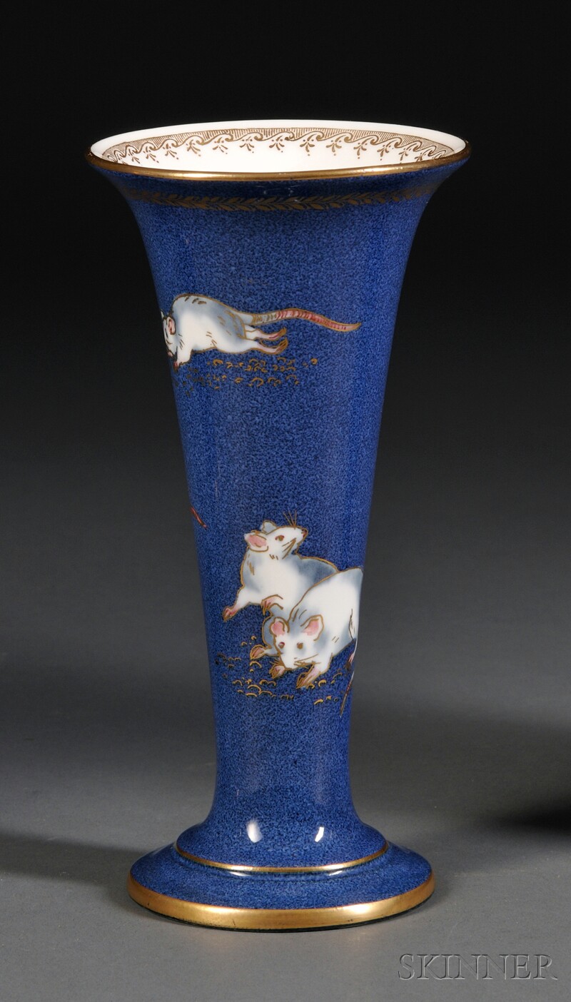 Appraisal: Wedgwood Powder Blue Bone China Vase with Mice England c