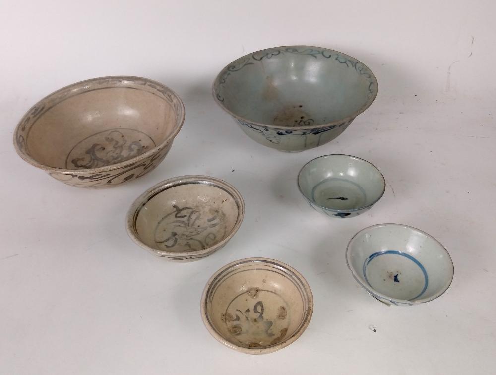 Appraisal: SIX VARIOUS ANNAMESE BLUE AND WHITE PORCELAIN BOWLS th through