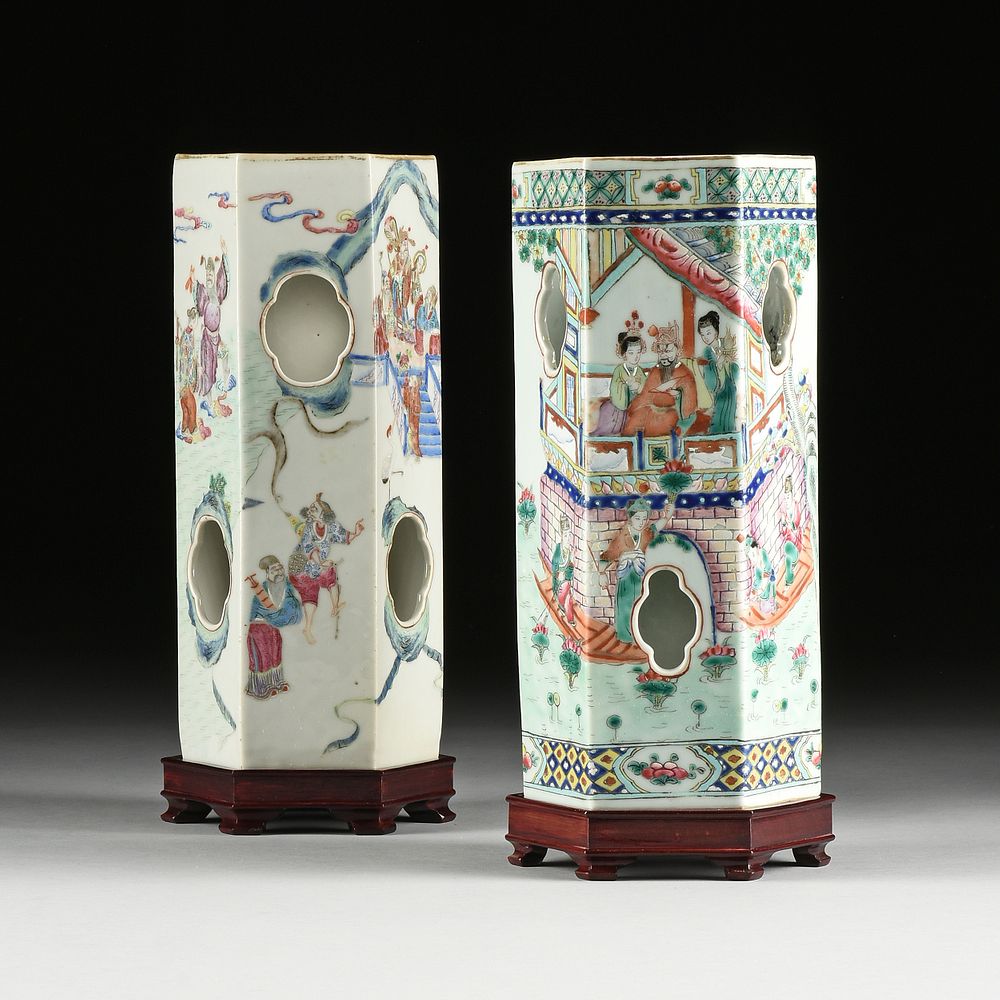 Appraisal: A MATCHED PAIR OF CHINESE FAMILLE ROSE PORCELAIN HEXAGONAL HAT