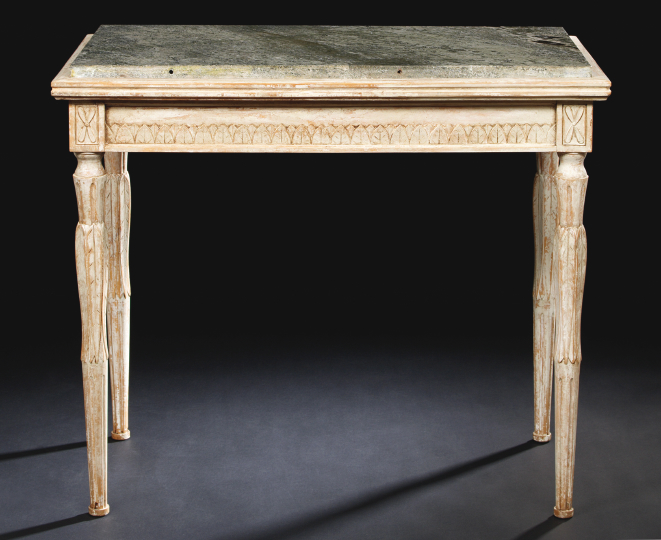 Appraisal: Swedish Polychromed and Marble-Top Center Table fourth quarter th century