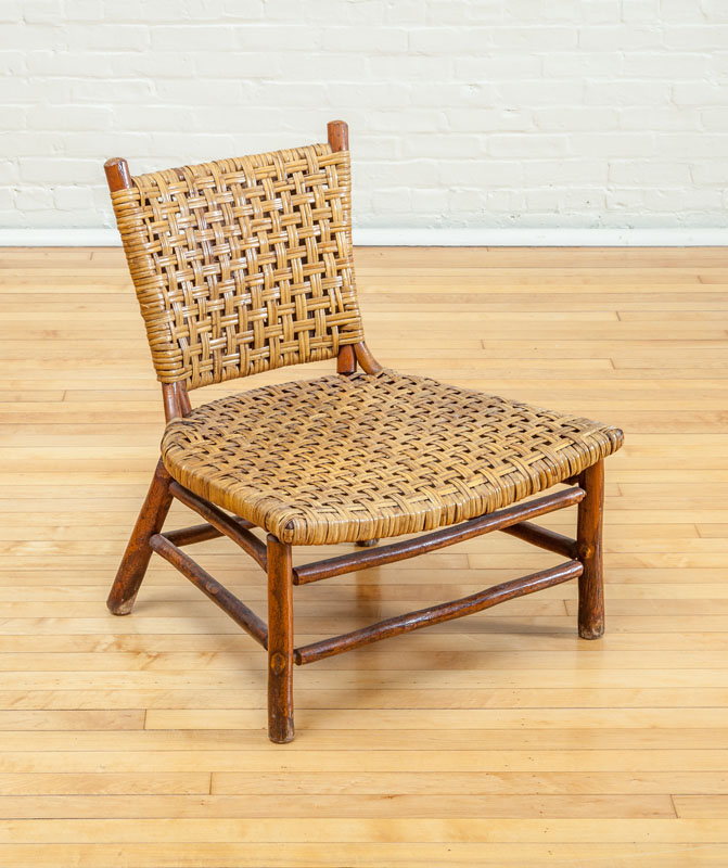 Appraisal: OLD HICKORY LOUNGE CHAIR WOVEN CANE AND NATURAL HICKORY Unmarked