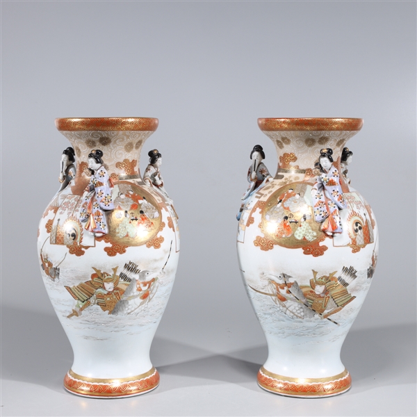 Appraisal: Pair of antique Japanese porcelain vases with molded geisha figure