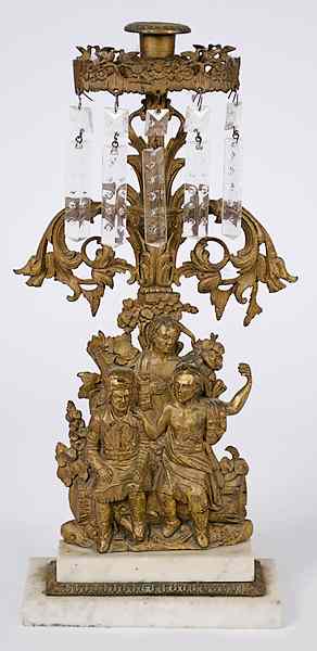 Appraisal: Gilt Metal Candleholder with Indians Continental a gold gilted metal