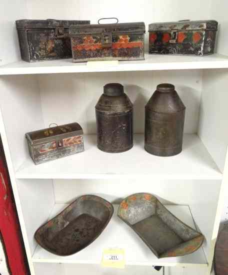 Appraisal: Lot eight pcs th c toleware including dishes canisters and