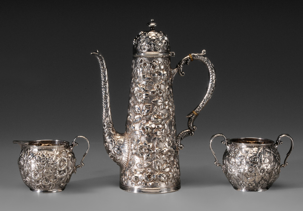 Appraisal: Baltimore Sterling Coffee Service American early th century floral repouss