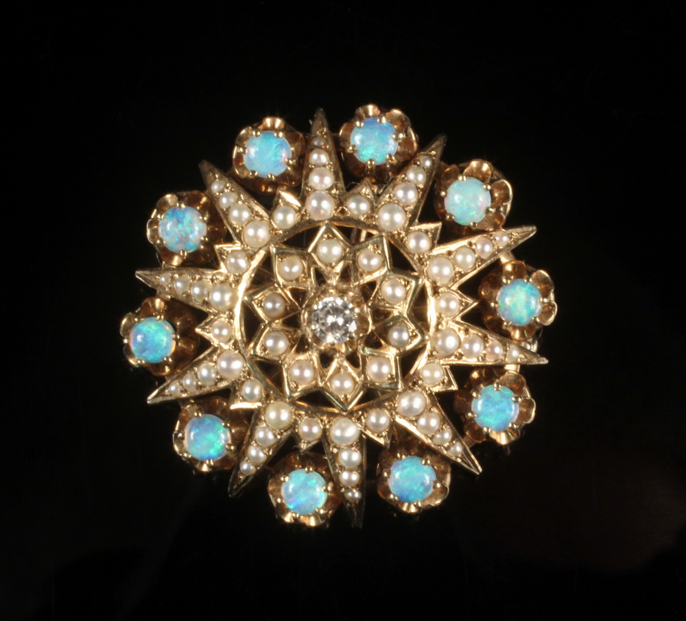 Appraisal: BROOCH - Antique K gold handmade round star form pendant