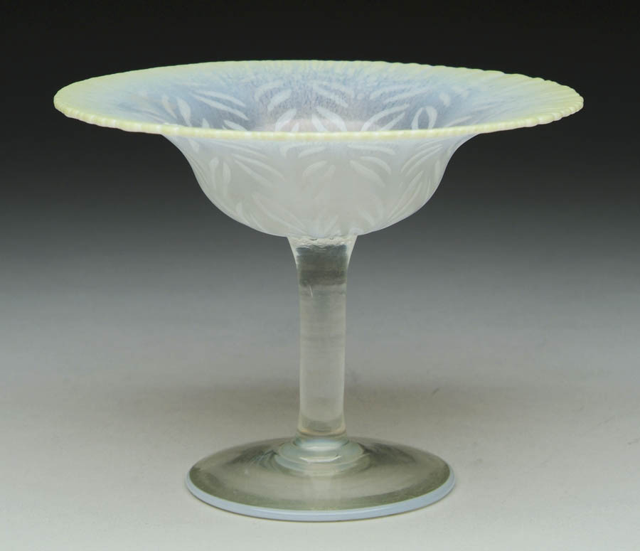 Appraisal: TIFFANY PASTEL COMPOTE Very pretty lemon-yellow pastel glass compote is