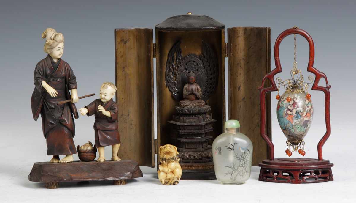 Appraisal: Group of Asian Items L to R Japanese carved hardwood