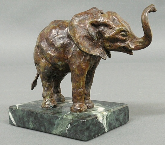 Appraisal: - Small bronze elephant sculpture th c mounted on a