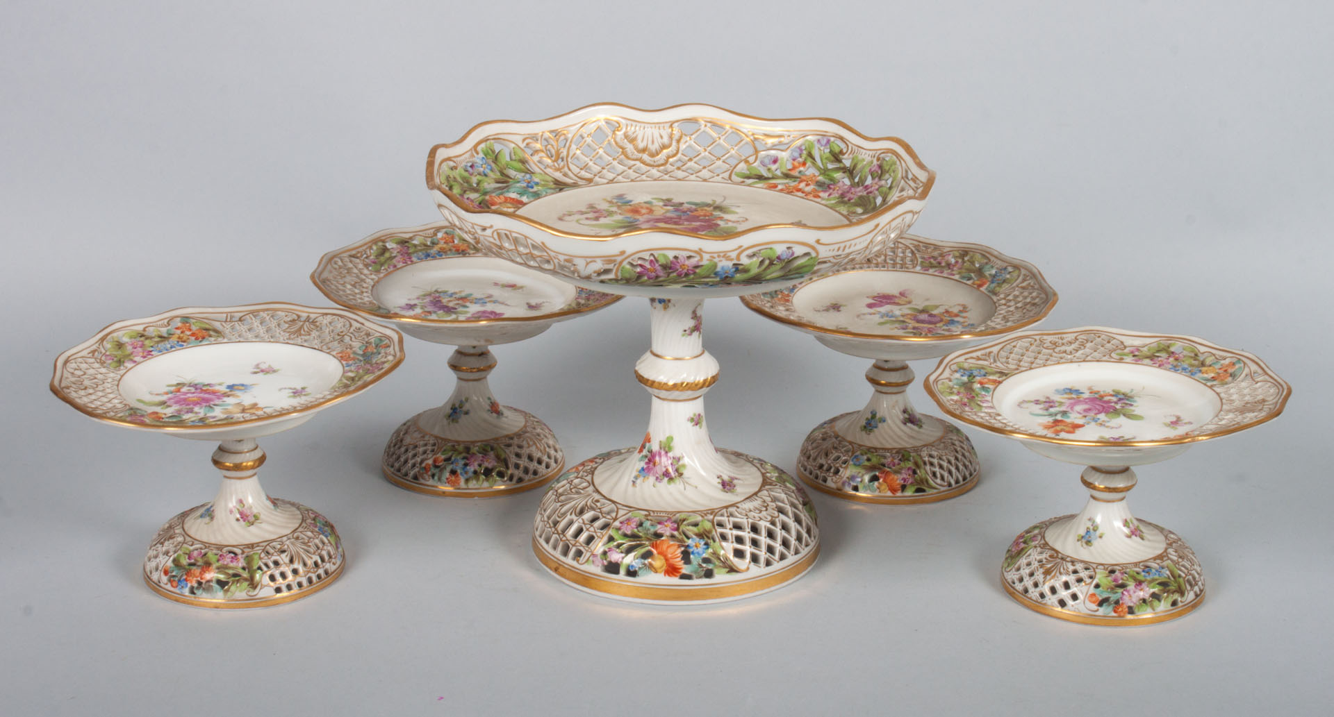 Appraisal: Five Dresden reticulated porcelain compotes first quarter- th century small