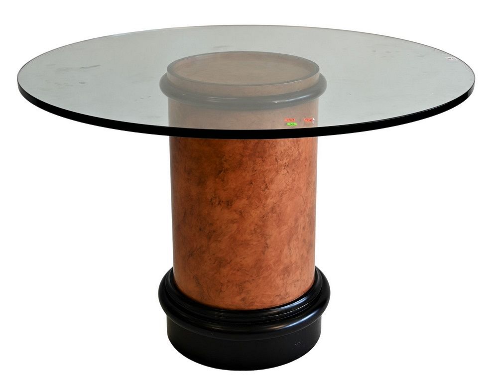 Appraisal: Karl Springer Style Glass Top Center Table having burl pedestal